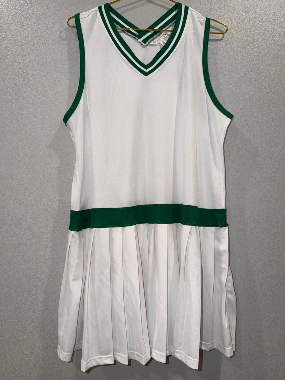 Nanette Lepore White Tennis Dress with Green Trim Sleeveless Pleated Size XL